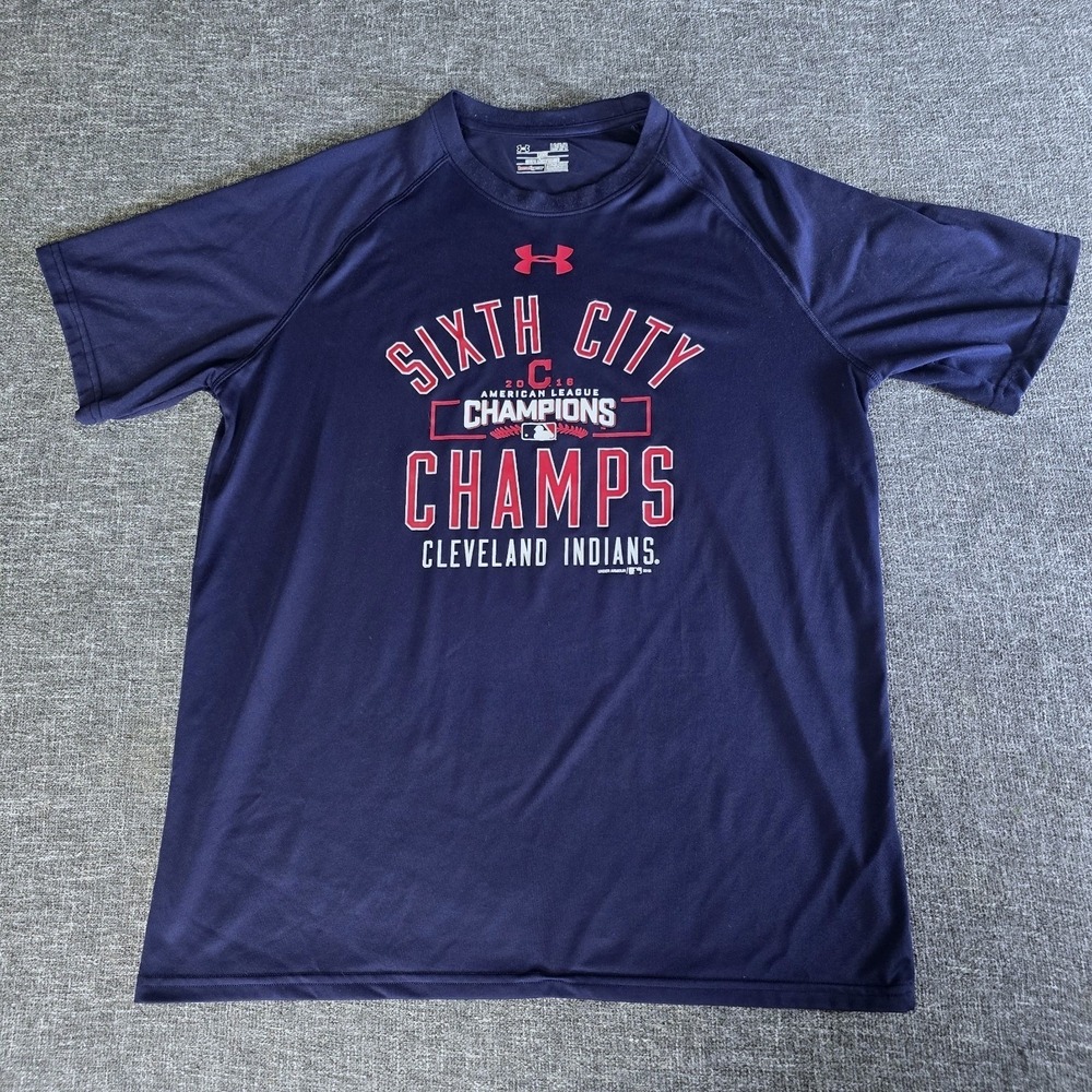 Under Armour Cleveland Indians Sixth City 2016 AL Champs Navy Shirt Mens Large